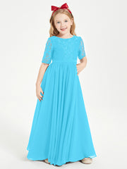 Lace Top Half Sleeved Junior Bridesmaids Dresses Pool