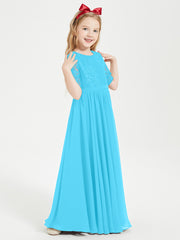 Lace Top Half Sleeved Junior Bridesmaids Dresses Pool