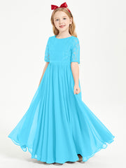 Lace Top Half Sleeved Junior Bridesmaids Dresses Pool