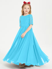 Lace Top Half Sleeved Junior Bridesmaids Dresses Pool