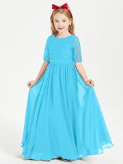 Lace Top Half Sleeved Junior Bridesmaids Dresses Pool