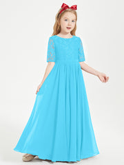 Lace Top Half Sleeved Junior Bridesmaids Dresses Pool