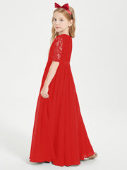 Lace Top Half Sleeved Junior Bridesmaids Dresses Red