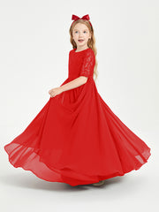Lace Top Half Sleeved Junior Bridesmaids Dresses Red