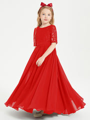 Lace Top Half Sleeved Junior Bridesmaids Dresses Red