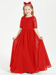 Lace Top Half Sleeved Junior Bridesmaids Dresses Red