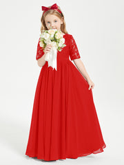 Lace Top Half Sleeved Junior Bridesmaids Dresses Red