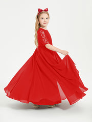 Lace Top Half Sleeved Junior Bridesmaids Dresses Red