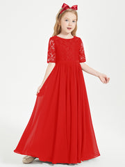 Lace Top Half Sleeved Junior Bridesmaids Dresses Red