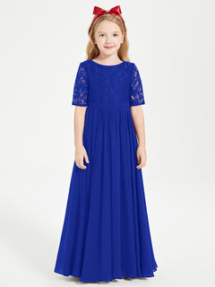 Lace Top Half Sleeved Junior Bridesmaids Dresses Royal Blue