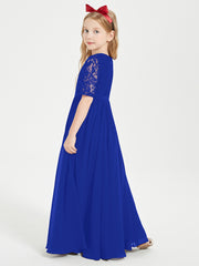 Lace Top Half Sleeved Junior Bridesmaids Dresses Royal Blue