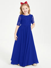 Lace Top Half Sleeved Junior Bridesmaids Dresses Royal Blue