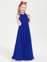 Lace Top Half Sleeved Junior Bridesmaids Dresses Royal Blue