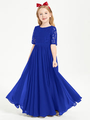 Lace Top Half Sleeved Junior Bridesmaids Dresses Royal Blue