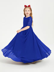 Lace Top Half Sleeved Junior Bridesmaids Dresses Royal Blue