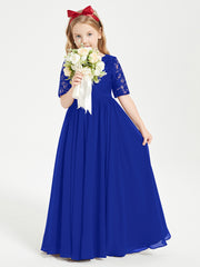 Lace Top Half Sleeved Junior Bridesmaids Dresses Royal Blue