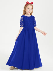 Lace Top Half Sleeved Junior Bridesmaids Dresses Royal Blue