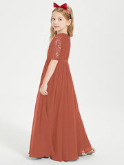 Lace Top Half Sleeved Junior Bridesmaids Dresses Rust