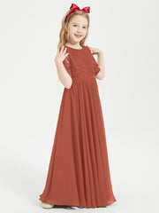 Lace Top Half Sleeved Junior Bridesmaids Dresses Rust