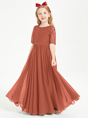 Lace Top Half Sleeved Junior Bridesmaids Dresses Rust