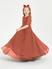 Lace Top Half Sleeved Junior Bridesmaids Dresses Rust