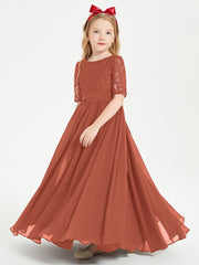 Lace Top Half Sleeved Junior Bridesmaids Dresses Rust