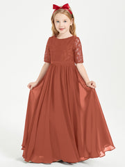 Lace Top Half Sleeved Junior Bridesmaids Dresses Rust