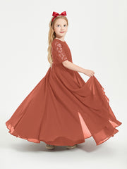 Lace Top Half Sleeved Junior Bridesmaids Dresses Rust