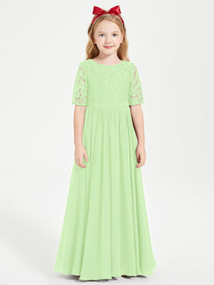 Lace Top Half Sleeved Junior Bridesmaids Dresses Sage