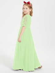 Lace Top Half Sleeved Junior Bridesmaids Dresses Sage
