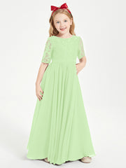 Lace Top Half Sleeved Junior Bridesmaids Dresses Sage
