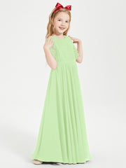 Lace Top Half Sleeved Junior Bridesmaids Dresses Sage