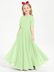 Lace Top Half Sleeved Junior Bridesmaids Dresses Sage