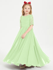 Lace Top Half Sleeved Junior Bridesmaids Dresses Sage