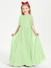 Lace Top Half Sleeved Junior Bridesmaids Dresses Sage
