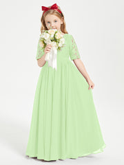 Lace Top Half Sleeved Junior Bridesmaids Dresses Sage