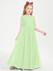 Lace Top Half Sleeved Junior Bridesmaids Dresses Sage