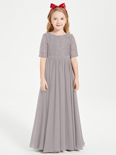 Lace Top Half Sleeved Junior Bridesmaids Dresses Silver