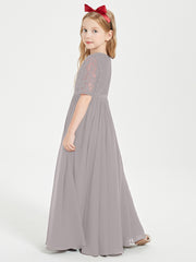 Lace Top Half Sleeved Junior Bridesmaids Dresses Silver