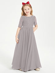 Lace Top Half Sleeved Junior Bridesmaids Dresses Silver