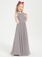 Lace Top Half Sleeved Junior Bridesmaids Dresses Silver