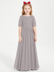 Lace Top Half Sleeved Junior Bridesmaids Dresses Silver