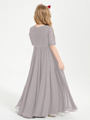 Lace Top Half Sleeved Junior Bridesmaids Dresses Silver