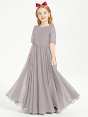 Lace Top Half Sleeved Junior Bridesmaids Dresses Silver
