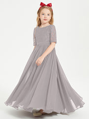 Lace Top Half Sleeved Junior Bridesmaids Dresses Silver