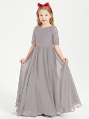Lace Top Half Sleeved Junior Bridesmaids Dresses Silver