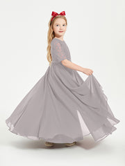 Lace Top Half Sleeved Junior Bridesmaids Dresses Silver