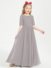 Lace Top Half Sleeved Junior Bridesmaids Dresses Silver