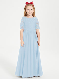 Lace Top Half Sleeved Junior Bridesmaids Dresses Sky Blue