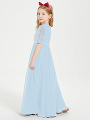 Lace Top Half Sleeved Junior Bridesmaids Dresses Sky Blue